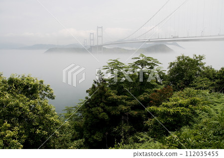 來島海峽大橋在海霧中陰燃 來島海峽大橋在海霧中陰燃 112035455