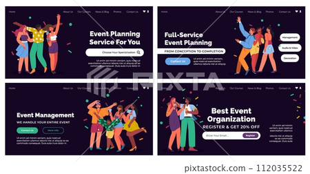 Landing page set with event planning service offer Landing page set with event planning service offer 112035522