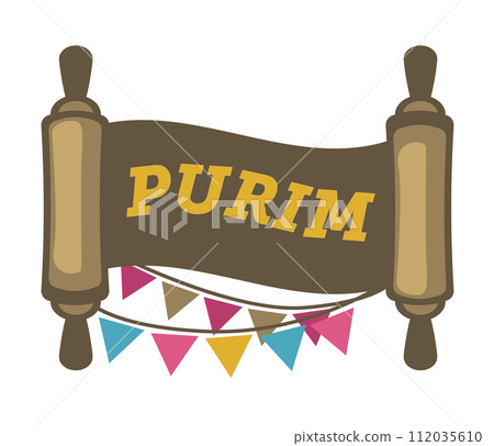 Jewish Purim celebration banner in form of scroll 112035610
