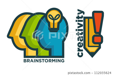 Brainstorming creativity logo concept, inspiration Brainstorming creativity logo concept, inspiration 112035624