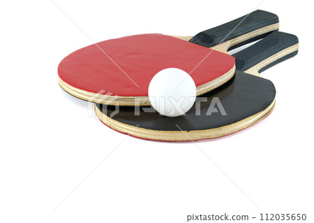 Table tennis rackets and two balls isolated on white Table tennis rackets and two balls isolated on white 112035650