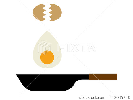 Illustration of breaking an egg in a frying pan 112035768