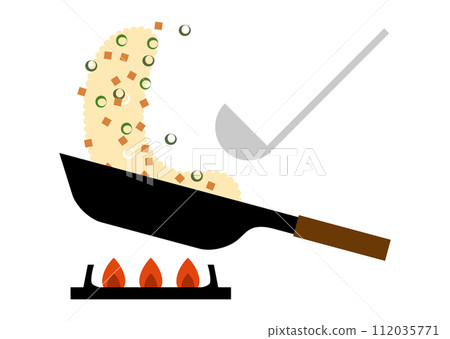 Illustration of making fried rice in a frying pan 112035771