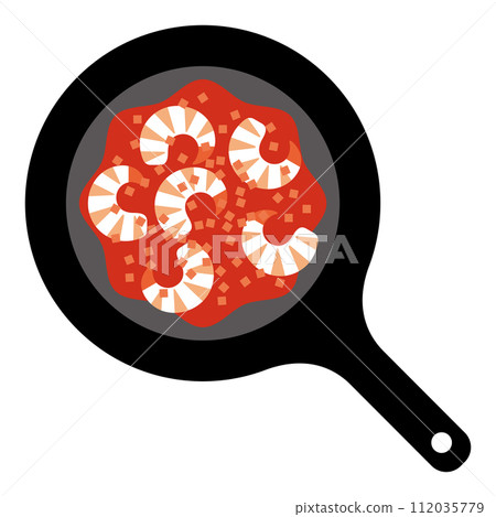 Illustration of making shrimp chili in a frying pan Illustration of making shrimp chili in a frying pan 112035779