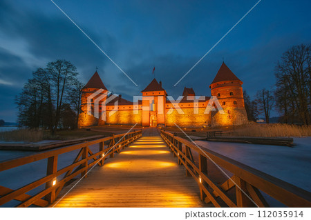 Ancient castle of Trakai in the middle of the lake. Trakai Island Castle historical landmark, Lithuania. Ancient castle of Trakai in the middle of the lake. Trakai Island Castle historical landmark, Lithuania. 112035914