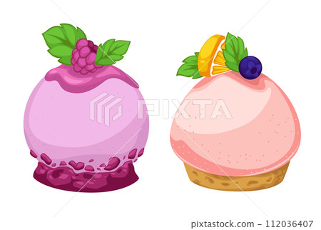 Sweet dessert with berries and mousse, cookies Sweet dessert with berries and mousse, cookies 112036407
