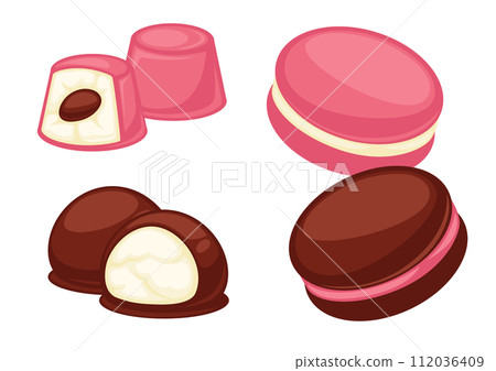 Sweet chocolate candies or cookies, dessert vector Sweet chocolate candies or cookies, dessert vector 112036409
