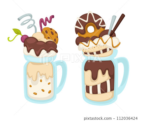 Gelato or ice cream with chocolate topping vector 112036424