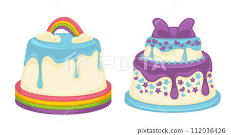 Colorful cakes for kids, tasty vibrant desserts 112036426