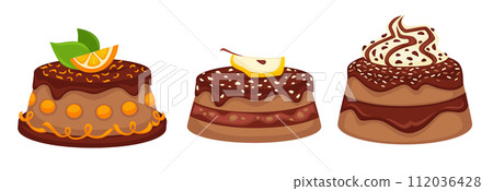 Chocolate desserts with mousse and cream vector Chocolate desserts with mousse and cream vector 112036428