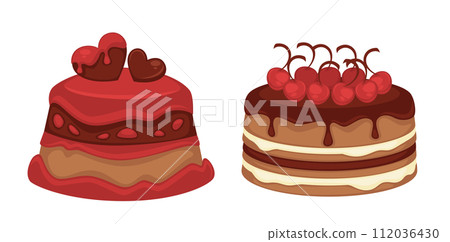 Cake with mousse, chocolate and cherry berries Cake with mousse, chocolate and cherry berries 112036430