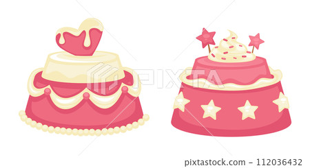 Cake with cream and glazing decorated with candies Cake with cream and glazing decorated with candies 112036432