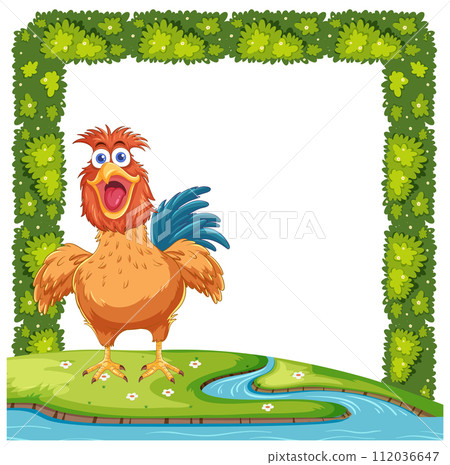 Happy Chicken in Lush Garden Frame 112036647