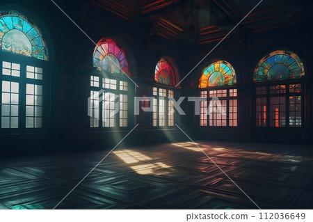 AI-generated content. stained glass window in the chapel of the Monastery. Neural network AI generated art 112036649