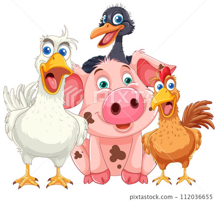 Friendly Farm Animals Cartoon Gathering 112036655