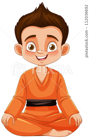 Happy Cartoon Boy in Karate Uniform 112036692