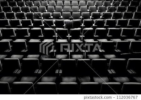 AI-generated content. Empty cinema hall with red seats. Movie theatre. Neural network AI generated art AI-generated content. Empty cinema hall with red seats. Movie theatre. Neural network AI generated art 112036767
