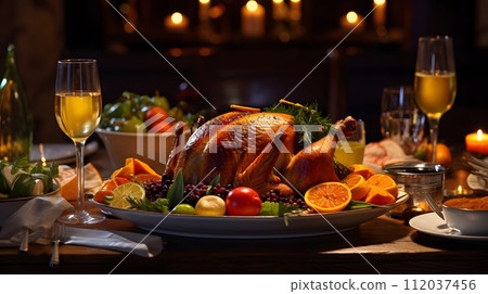 AI-generated content. Roasted Turkey. Christmas dinner. Neural network AI generated art AI-generated content. Roasted Turkey. Christmas dinner. Neural network AI generated art 112037456