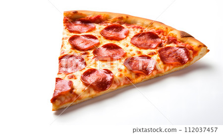 AI-generated content. Cut off slice pizza isolated on white background. Neural network AI generated art AI-generated content. Cut off slice pizza isolated on white background. Neural network AI generated art 112037457