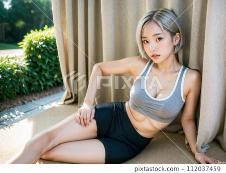 [AI image] Young woman doing yoga to maintain her style 112037459