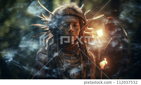 AI-generated content. Shamanic man in the nature. Neural network AI generated art AI-generated content. Shamanic man in the nature. Neural network AI generated art 112037532