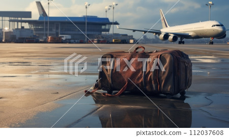AI-generated content. Luggage abandoned or lost at the airport. Neural network AI generated art 112037608