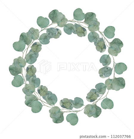 Watercolor hand painted green floral card with eucalyptus leaves and branches. Watercolor hand painted green floral card with eucalyptus leaves and branches. 112037766