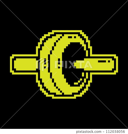 Sports ab wheel for abdominal press Pixel silhouette icon. Healthy lifestyle, sports in gym and at home. Black and yellow vector 112038056