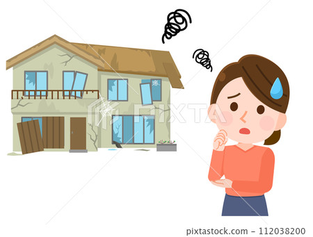 一個被廢棄房子困擾的女人的插圖 112038200