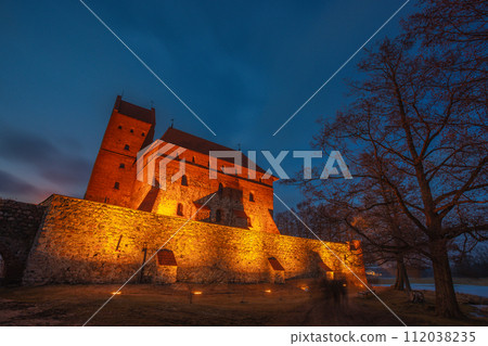 Ancient castle of Trakai in the middle of the lake. Trakai Island Castle historical landmark, Lithuania. 112038235