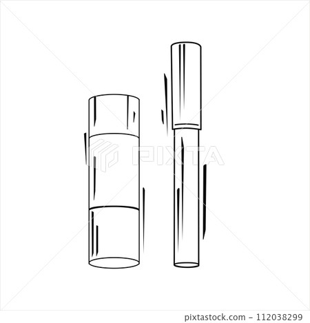 Vector black outline mascara and foundation. Isolated contour cosmetic clipart. Makeup side view. 112038299