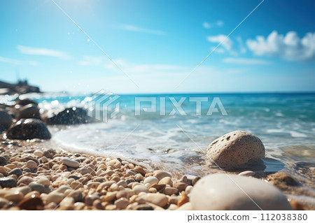 AI-generated content. vibrant display of multi-colored stones in a beach Generative AI 112038380