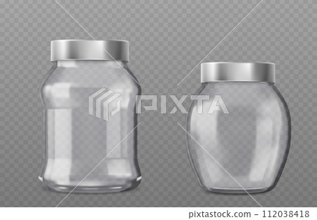 Empty glass jar with metal lid. 112038418