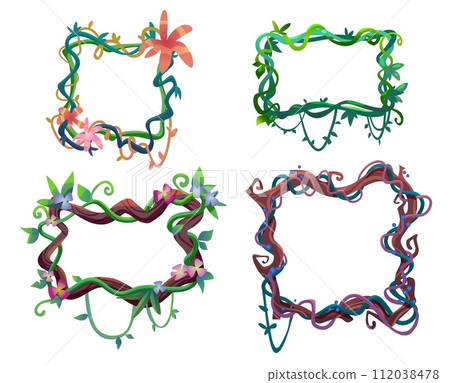 Frames made from liana vine with leaf and flower 112038478