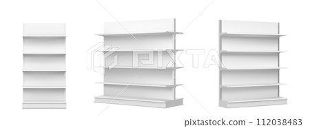 White empty supermarket shelf mockup 112038483