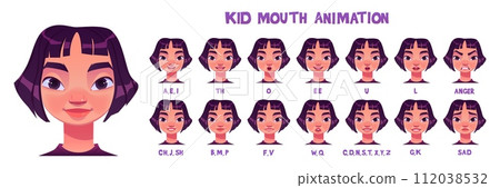 Kid girl kit for speaking animation creation. 112038532