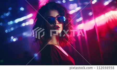 AI-generated content. Teen hipster girl in stylish glasses standing on light background. Neural network AI generated art 112038558