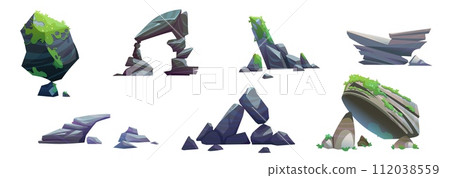 Grey big mountain stone with moss and grass. Grey big mountain stone with moss and grass. 112038559