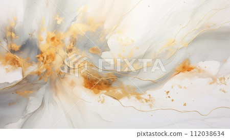 AI-generated content. Fluid art gray with gold. Neural network AI generated art 112038634