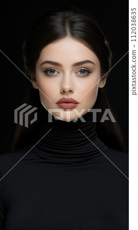 AI-generated content. Elegant Minimalistic Photography, 1990s, Model wearing a Sleek Black Turtleneck, Charcoal Background 112038635