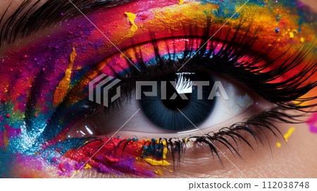 AI-generated content. Eye with rainbow makeup. Neural network AI generated art 112038748