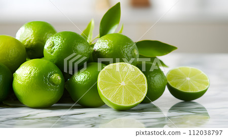 AI-generated content. Lots of fresh limes. Neural network AI generated art 112038797