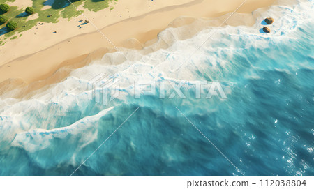 AI-generated content. Beautiful beach and tropical sea. Neural network AI generated art 112038804