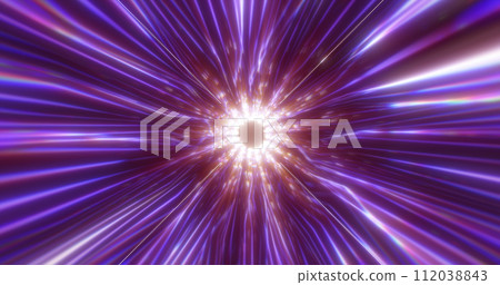 Beautiful abstract purple tunnel made of futuristic digital stripes and lines glowing with bright magic energy on a black space background. Abstract background Beautiful abstract purple tunnel made of futuristic digital stripes and lines glowing with bright magic energy on a black space background. Abstract background 112038843