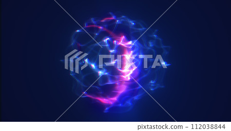 Blue purple energy sphere digital hi-tech ball futuristic magic plasma circle glowing bright force field abstract background 112038844