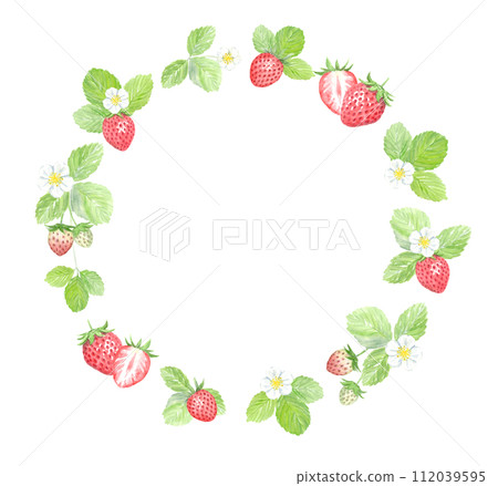 草莓水彩插畫圓框素材 草莓水彩插畫圓框素材 112039595