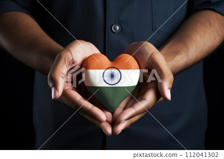 A woman's hands holding a heart flag, . Generative AI 112041302