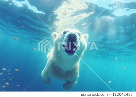 Beautiful Polar Bear Swimming Underwater, Creating a Serene Copy Space with its Majestic Presence 112041495
