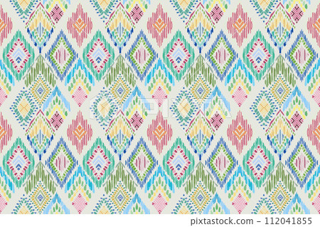 Ikat tribal Indian seamless pattern. Ethnic Aztec fabric carpet mandala ornament native boho chevron textile.Geometric African American oriental traditional vector illustrations. Embroidery style. Ikat tribal Indian seamless pattern. Ethnic Aztec fabric carpet mandala ornament native boho chevron textile.Geometric African American oriental traditional vector illustrations. Embroidery style. 112041855