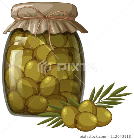 Jar of Pickled Olives with Olive Branch Jar of Pickled Olives with Olive Branch 112043118